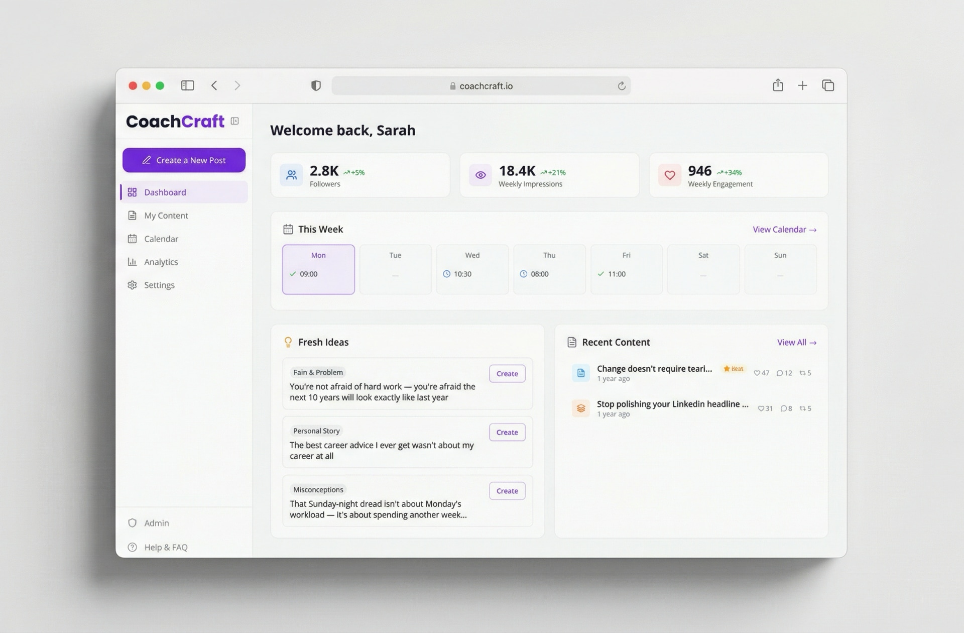 CoachCraft dashboard